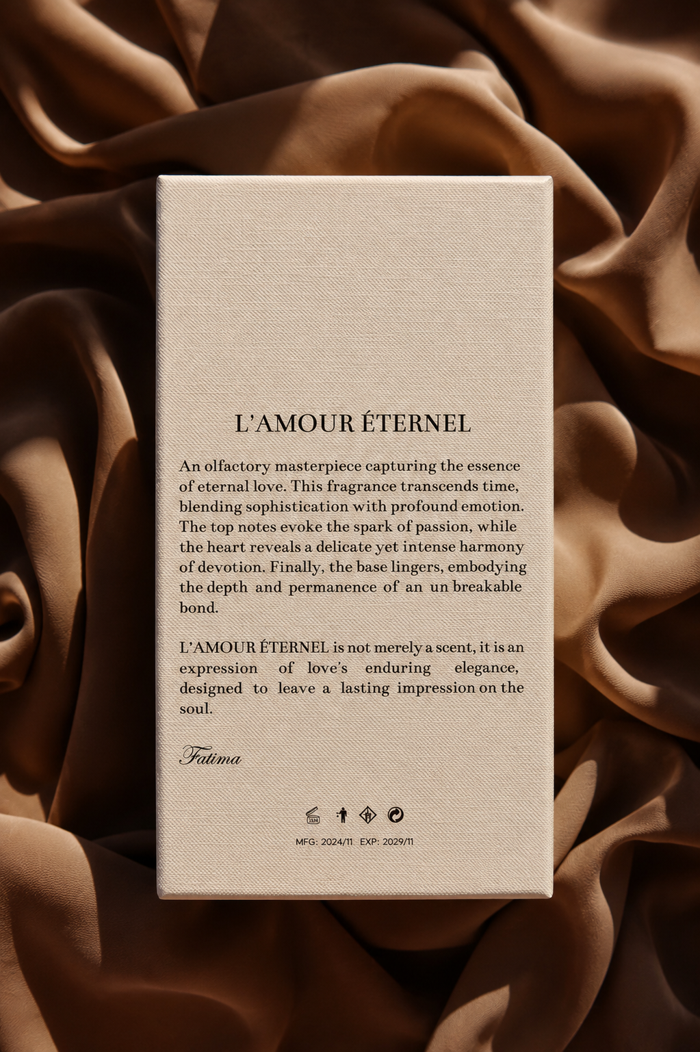 L'AMOUR ÉTERNEL By Fatima – box back with description